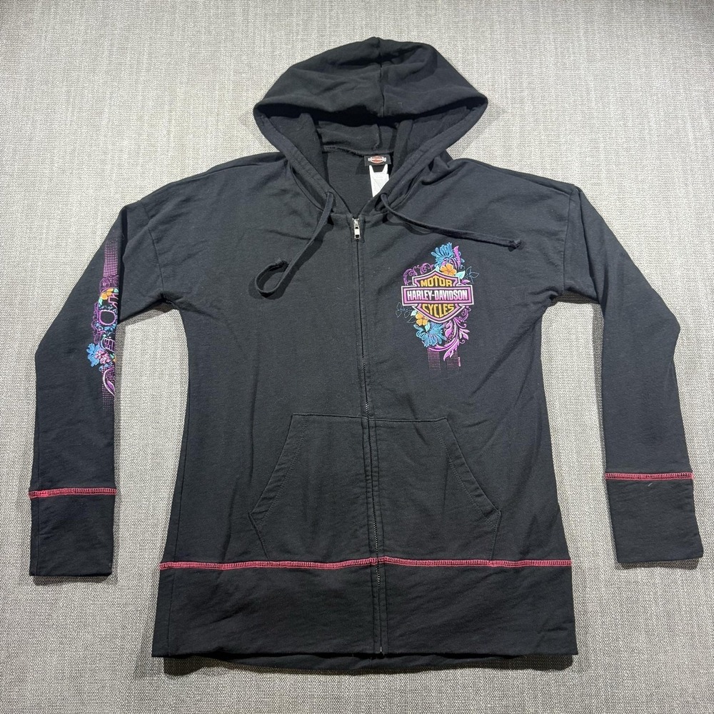 Harley-Davidson‎ Hoodie Womens Medium Black Sugar Skull Full Zip St Paul Dealer